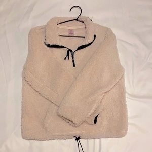 Super Fluffy Cream Colored Hoodie with Black Trim